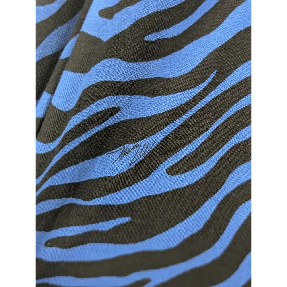 Michael Kors Top Blue Black Zebra Print Scoop Neck 3/4 Sleeve Shirt Sz M NWT